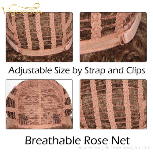 Vigorous Free Sample Short Length Glueless Wig Kinky Curly Ombre Brown Color Heat Resistant Fiber Synthetic Hair Wigs